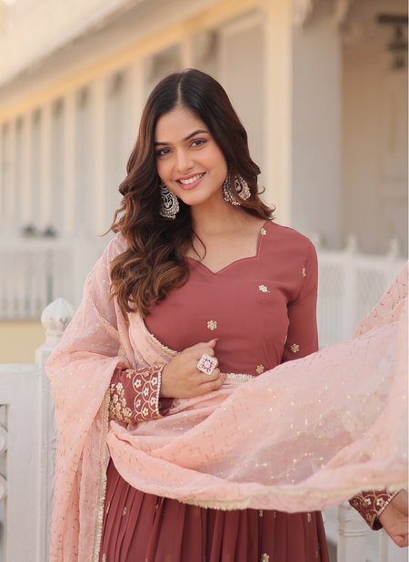 KA 1075 Faux Georgette Embroidery Gown With Dupatta Wholesale Shop In Surat